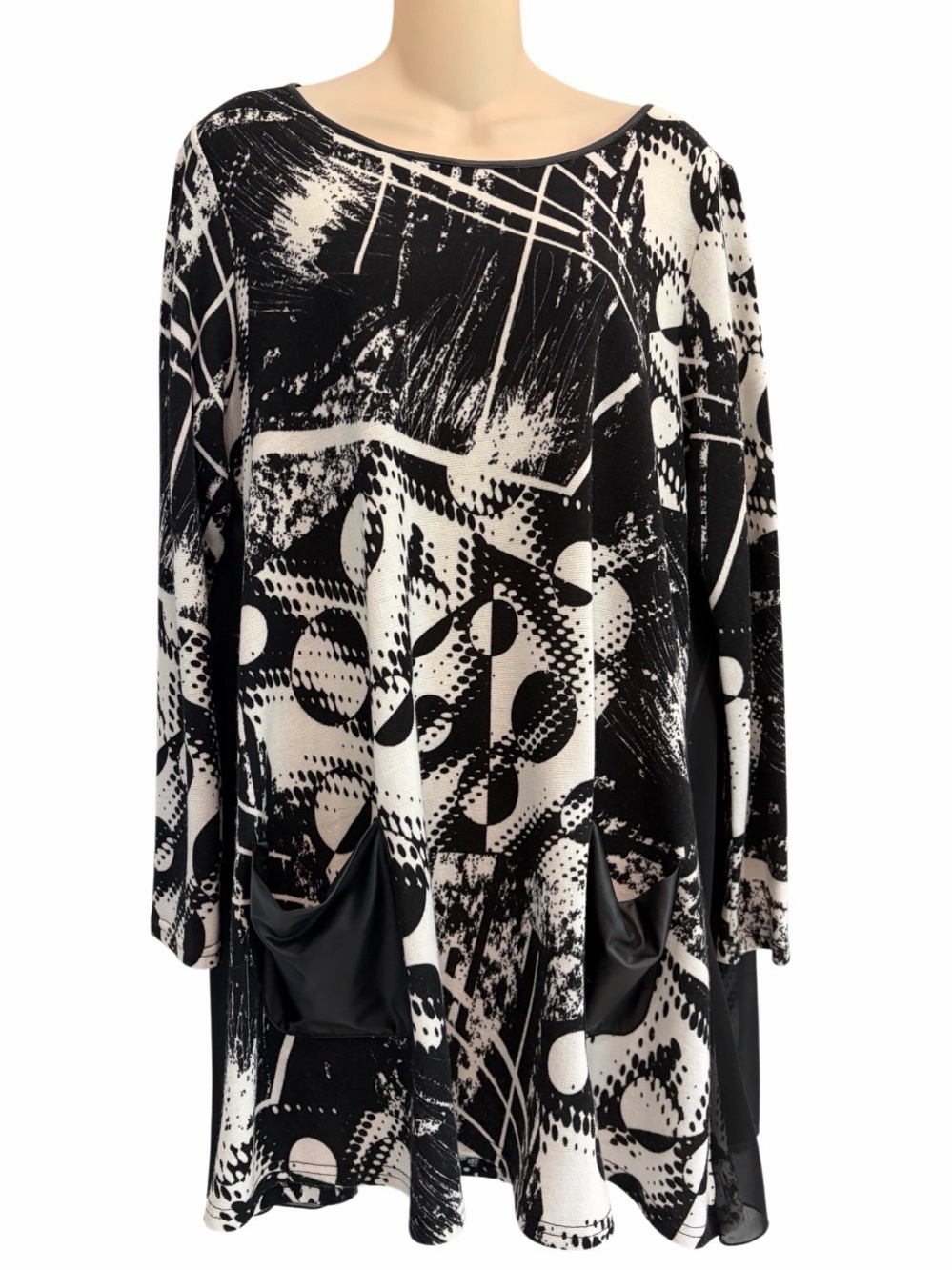 Joseph Ribkoff Long Sleeve Tunic Size Large Faux Leather Pockets Abstract Print